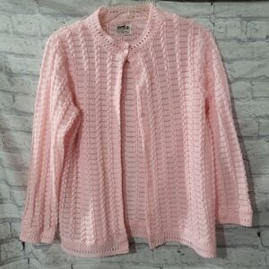 Vintage Pink Cable Knit Women's Cardigan Sweater